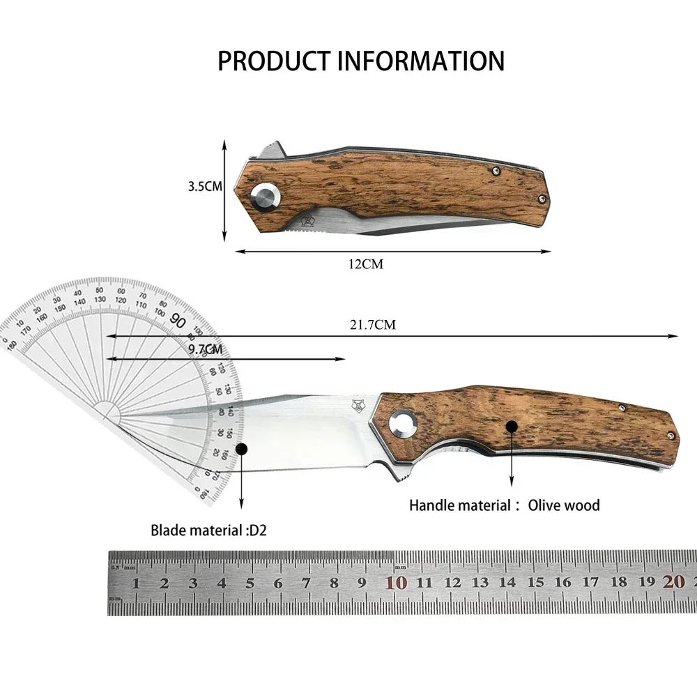 Hunting Falcon Folding Blade Knife EDC Pocket Knife D2 Blade Golden Sandalwood Handle Outdoor Camping Tools Rescue EDC Knives