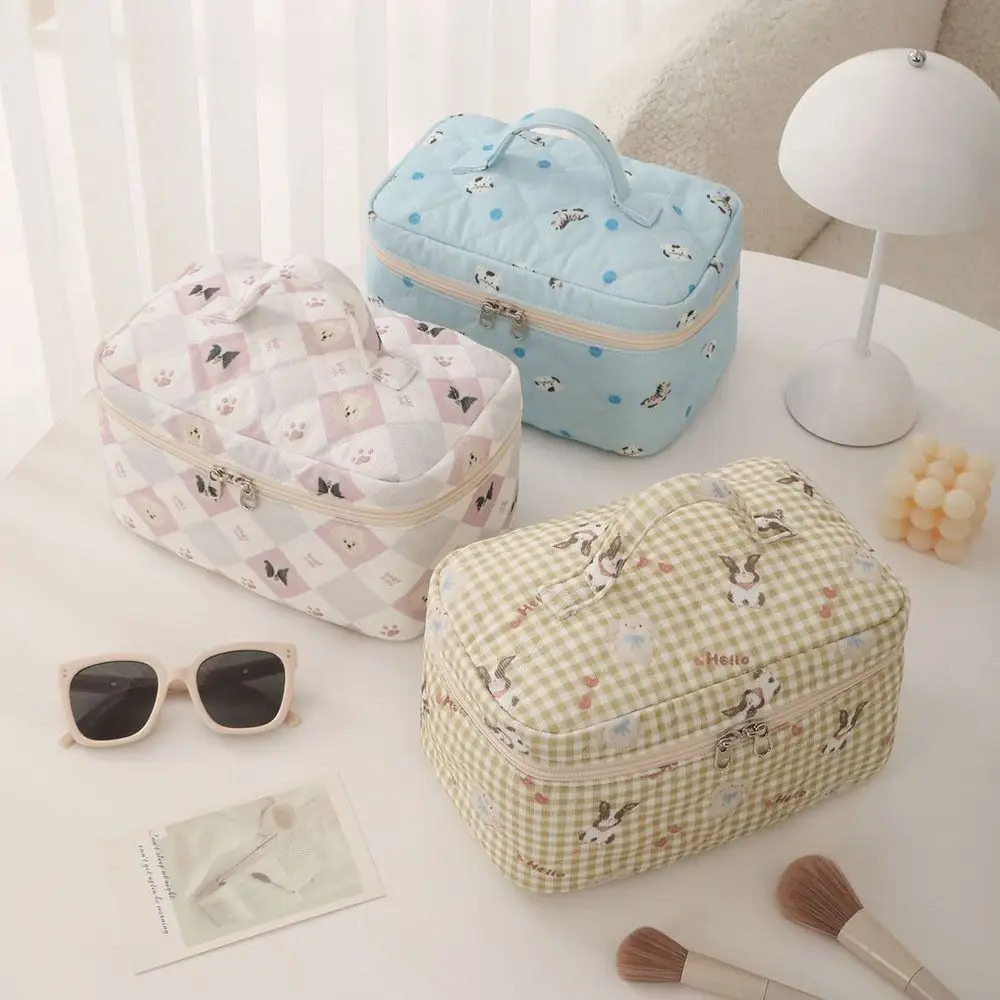Multifunctional Cute Rabbit/Puppy Makeup Bag Large Capacity Quilted Toiletry Pouch Storage Bags