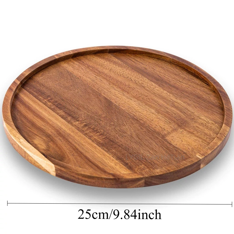 15/20/25cm Wooden Round Serving Platter Tray Retro Wood Pizza Salad Plate Fruit Dessert Tray Bread Cake Container Snacks Dish - Image 2