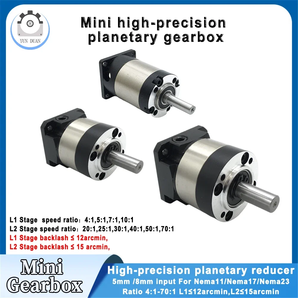 

Mini Precision Planetary Gearbox Nema11 Nema17 Nema23 4:1-70:1 Ratio for 28mm 42mm 57mm Motor Reduction For Solar Energy/CNC