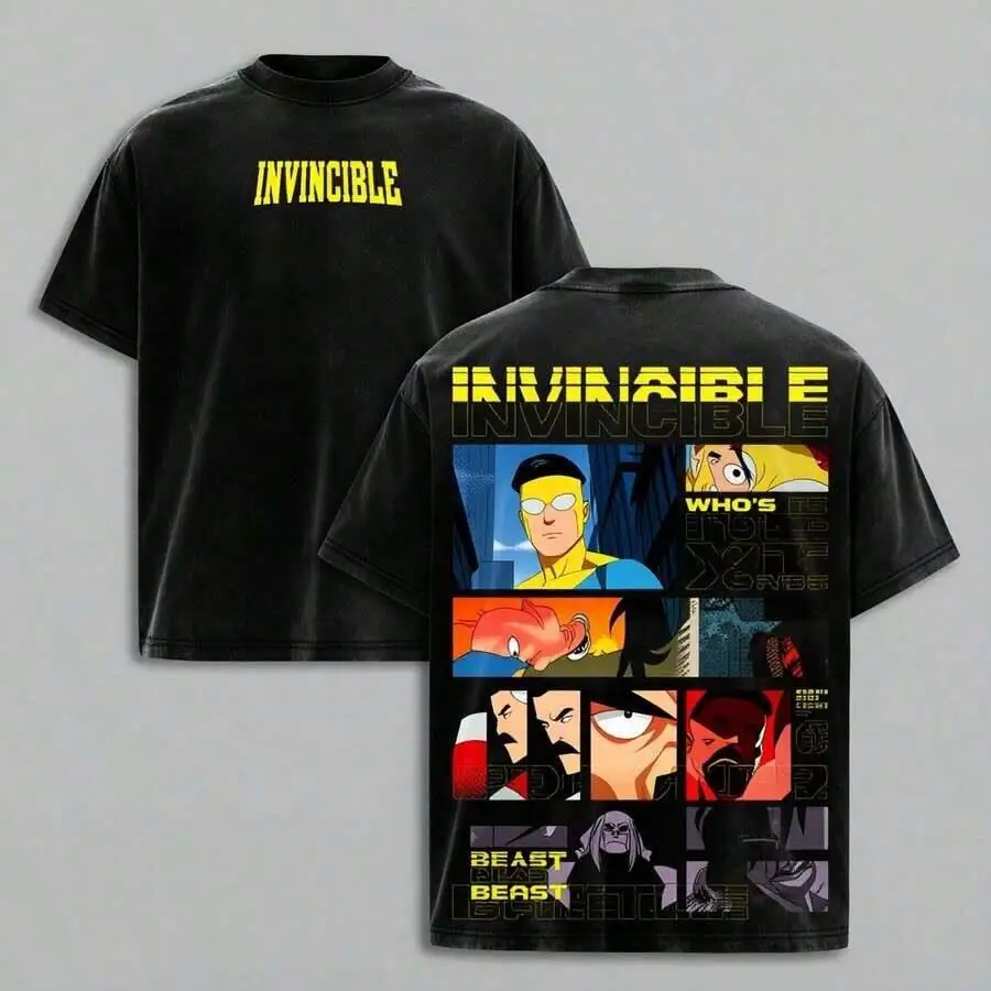 Anime Invincible Conquest Graphic T Shirt Men Short Sleeve Clothing Casual Cotton Tshirt Vintage Washed T-shirt Harajuku Tops