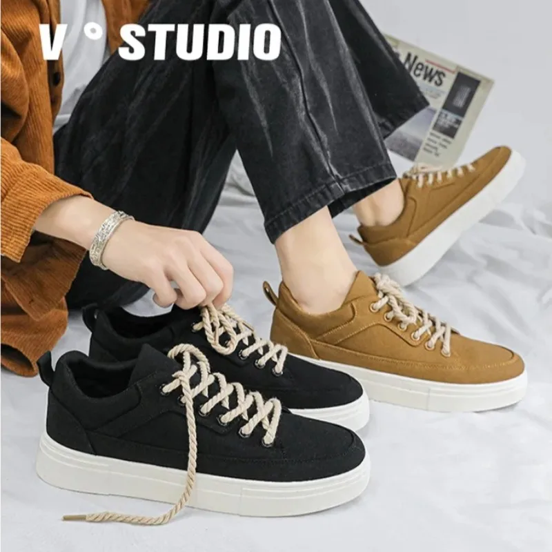 

Fashion Men's Canvas Skate Shoes Thick Sole Retro Campus Sneakers Men Breathable Lace-Up Casual Footwear Street Tenis Masculino