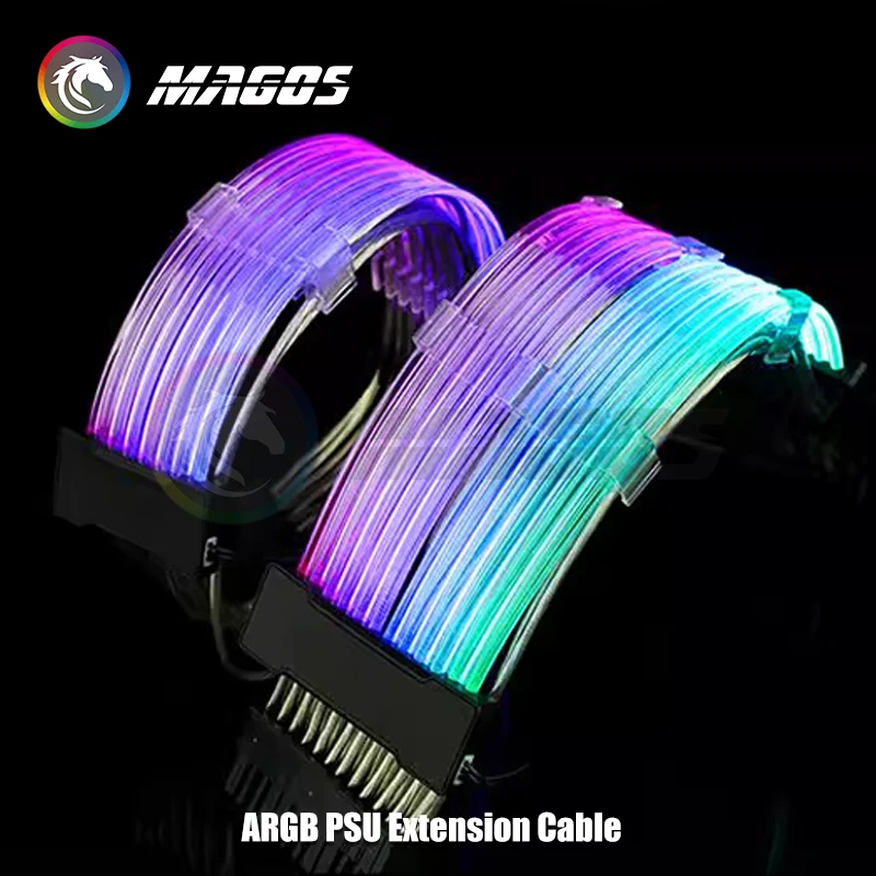 PSU Extension Cable RGB ,ATX 24Pin GPU 8Pin Triple Streamer PCI-E 6+2P Dual Rainbo，Black/Whitenc, PC Case Decoration