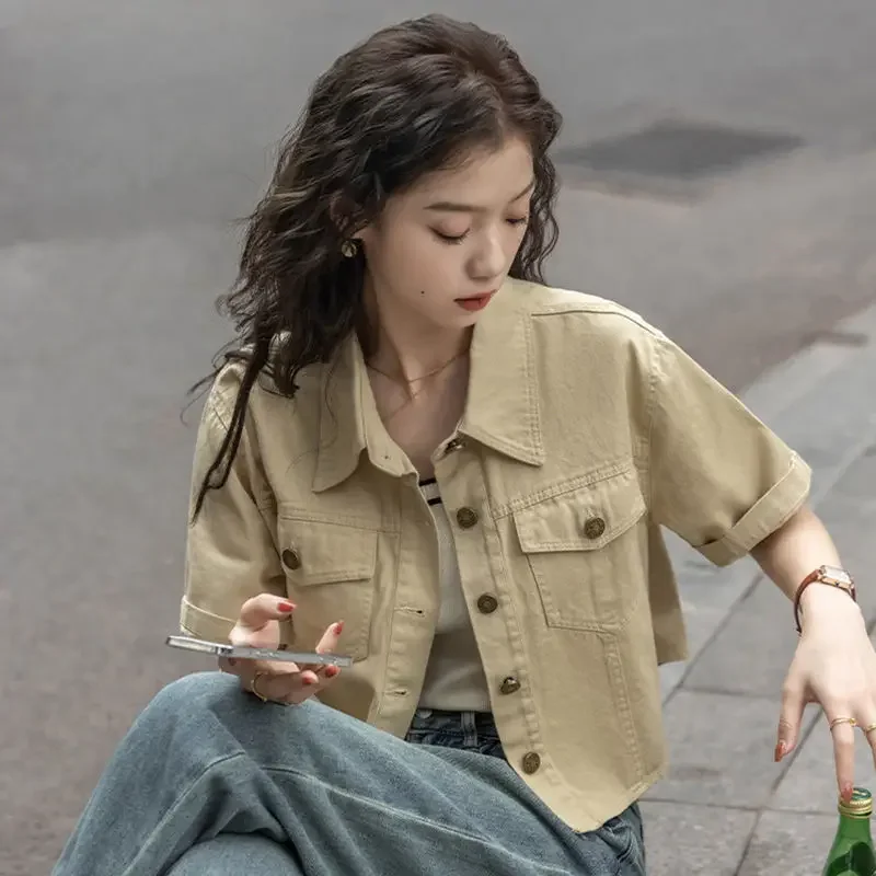 

Рубашка с коротким рукавом в стиле ретро, женская легкая летняя новая модель, верхняя одежда, рубашка с короткими рукавами, рабочая одежда, топ