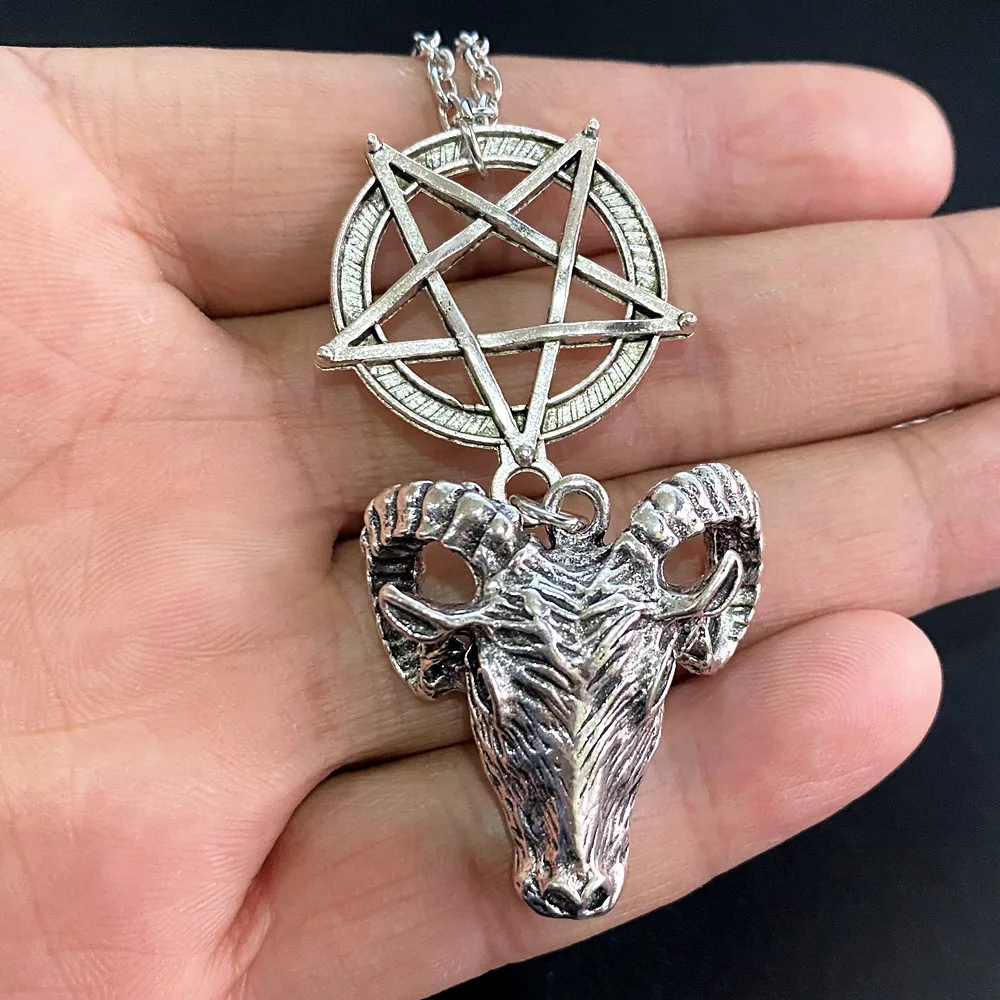 Gothic Silver Plated Circle Pentagram Bull Head Pendant Necklace Wedding Party Holiday Gift Men And Women Daily Jewelry