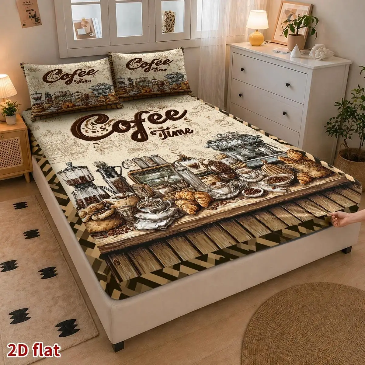 2D Digital Printed Three-Piece Bedding Set (Includes 1 Fitted Sheet + 2 Pillowcases) Halloween Mattress Protector, Fitted Elastic Style, Protective Cover, 2D Flat Priting, Mattress Protector, Angel Feast Theme, Vintage Oil Painting Style, Christmas Limited Edition, Suitable for All Seasons, Machine Washable Design, Holiday Decoration, Various Sizes, Breathable Protective Cover Plus Pillowcase