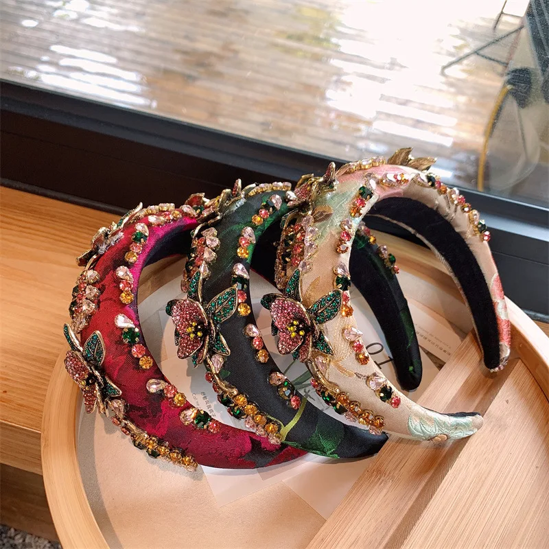 Luxury Handmade Baroque Full Colorful Crystal Padded Headbands Rhinestones Hairbands For Women Wedding Hair Accessories