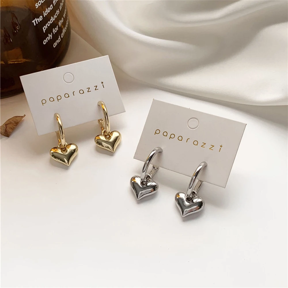 Ladies Sweet Gold Silver Color Love Heart Jewelry Women Heart Earrings Stud Earrings Drop Earring Ear Hoop