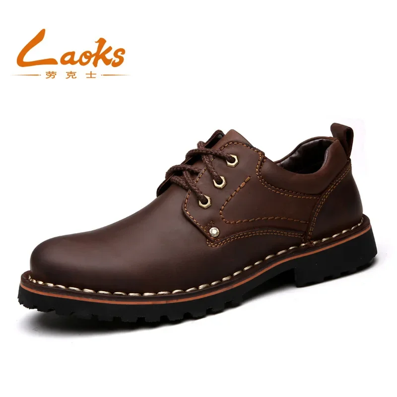 

Men's Genuine Leather Dress Shoes Tooling Boots Brown Round Toe Vintage Style Ankle Casual Motorcycle Shoes