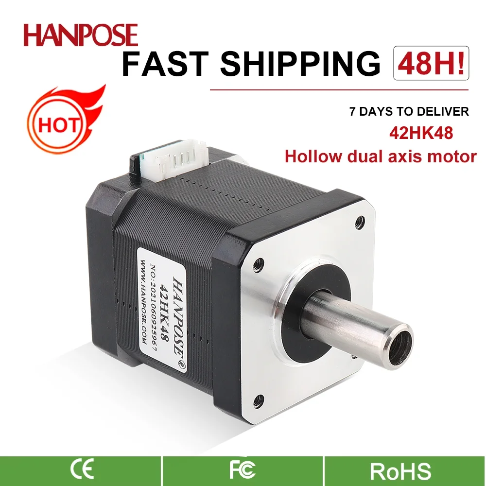 HANPOSE 1.5A NEMA17 Dual-axis Motor 52N.cm 4 Leads 42HK48-08M5 Hollow Dual-axis Motor Printer 2-Phase Stepper Motor 12V