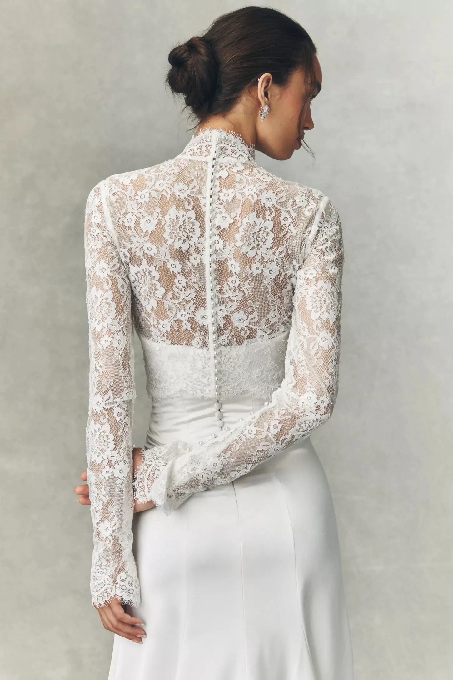 Customized Wedding Lace Topper Full Sleeves High Collar with Buttons Formal Party Bride Jacket Bridal Shrug Women Accessory