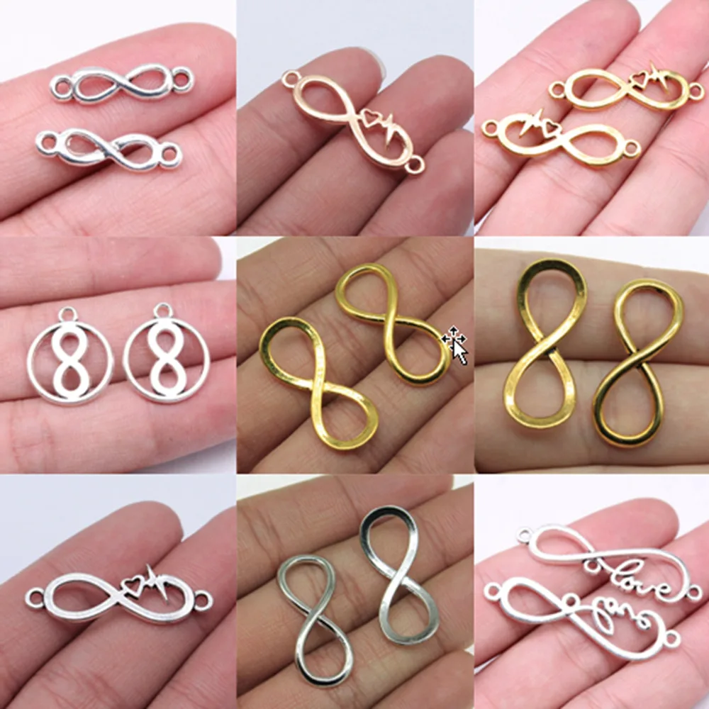 Jewelry Findings Components Infinity Symbol Heart Heartbeat Connector Charms For Bracelets Charm Pendant