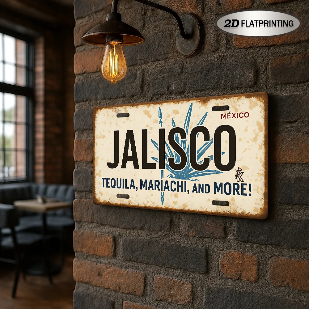 2D Flat, 1pc Mexican Vintage Wooden Decorative License Plate - Rustic Teal Agave Design with 
