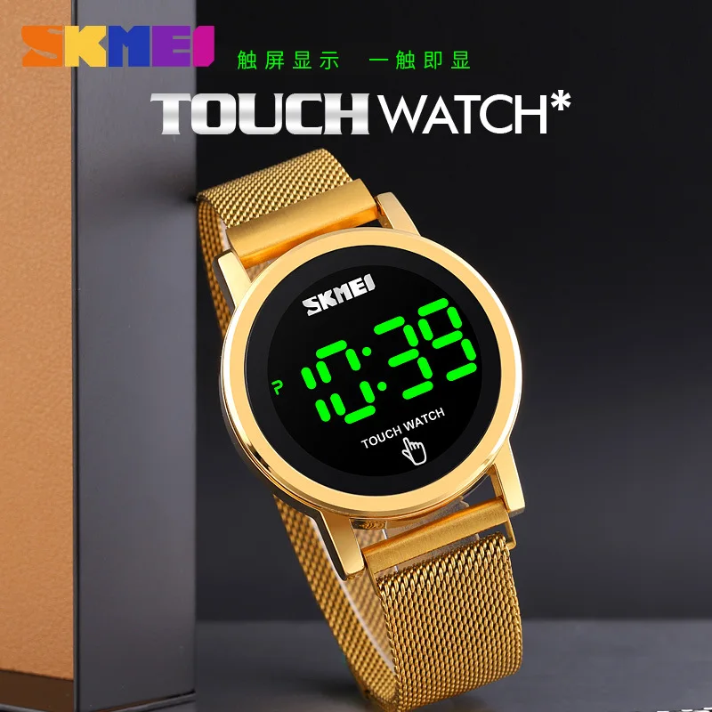 Skmei Touchscreen gewöhnliche Mode elektronische Uhr Herren lässig LED wasserdichte Herren Stahl Mesh Gürtel Magnet Snap Uhr