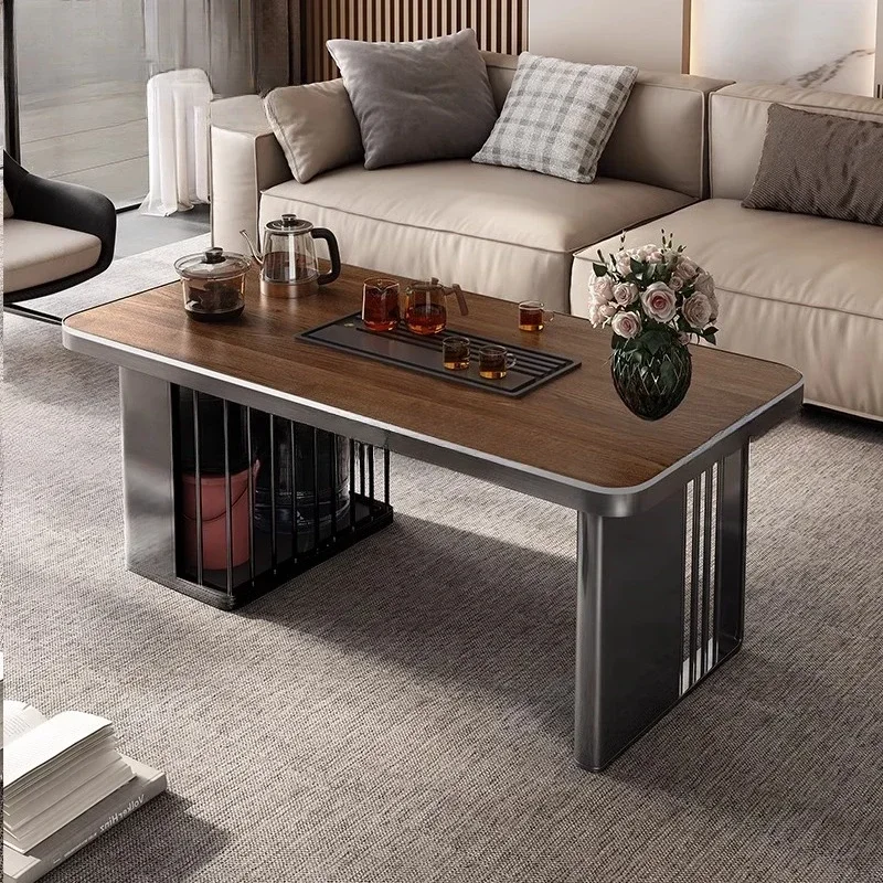 Luxury Rock Slab Tea Table Light Wood Grain Multi Functional