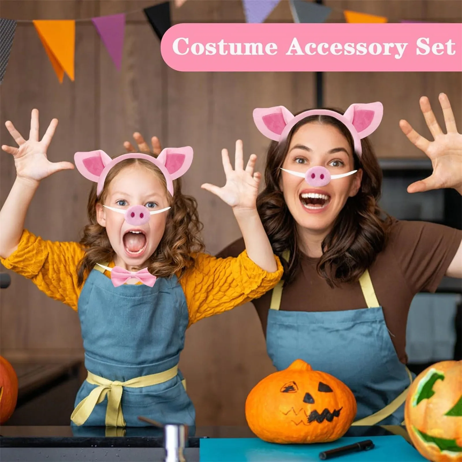 Pink Headband Kids Costume Party Cute Bow Tie Dress Up Role Play Plush Set Halloween Headband Pig Decoration Kids Roleplay 2026