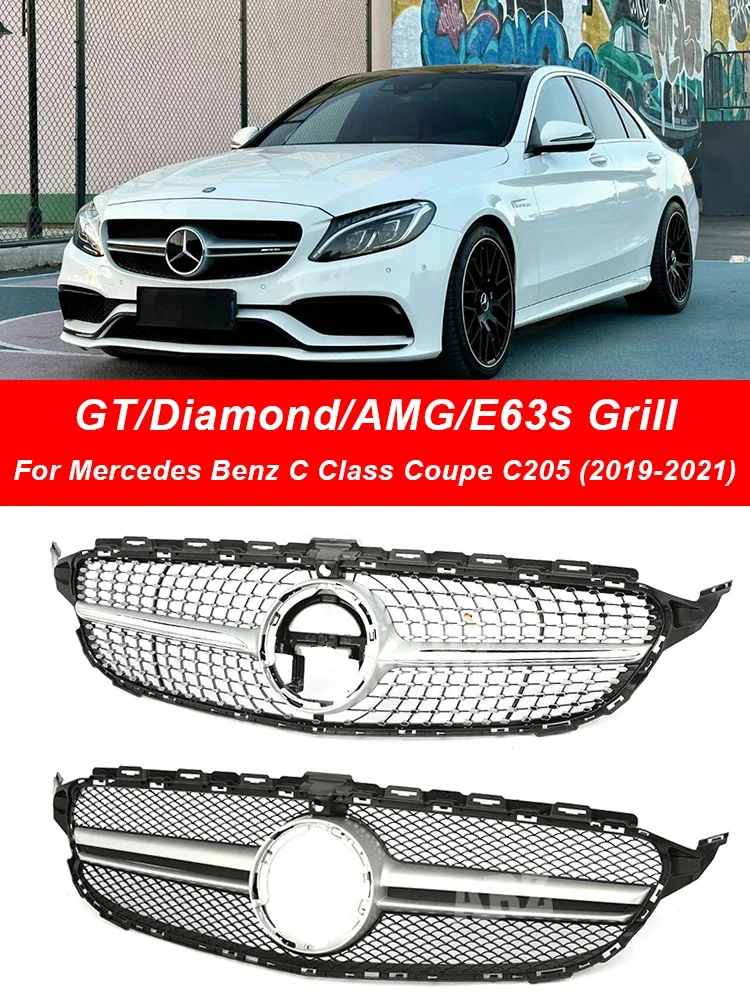 

Front Bumper Facelift Grille For Mercedes Benz C Class W205 Diamond AMG GT E63S Silver Black Grill 2019-2021 C180 C200 C300 C350