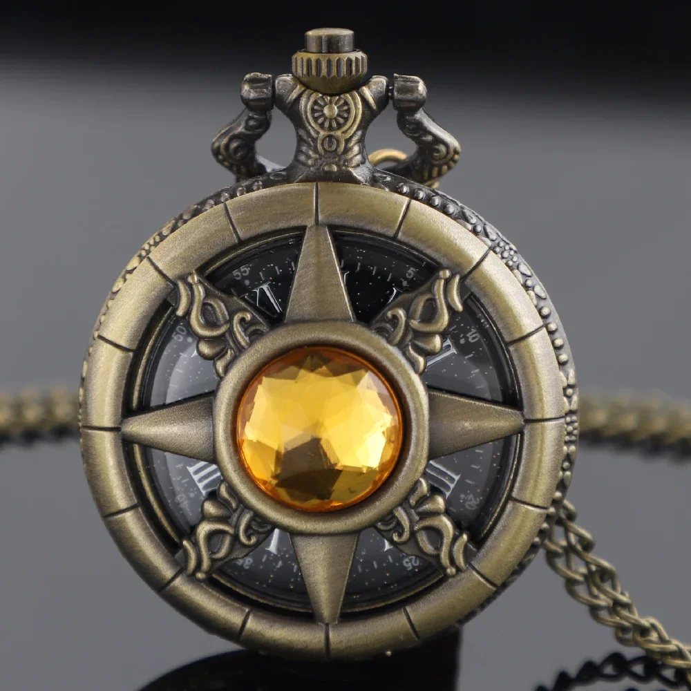 خمر الجوف ماجيك الأحجار الكريمة البرونزية ساعة الجيب الكوارتز سلسلة قلادة ساعة قلادة الساعات للنساء الفتيات هدايا فريدة من نوعها