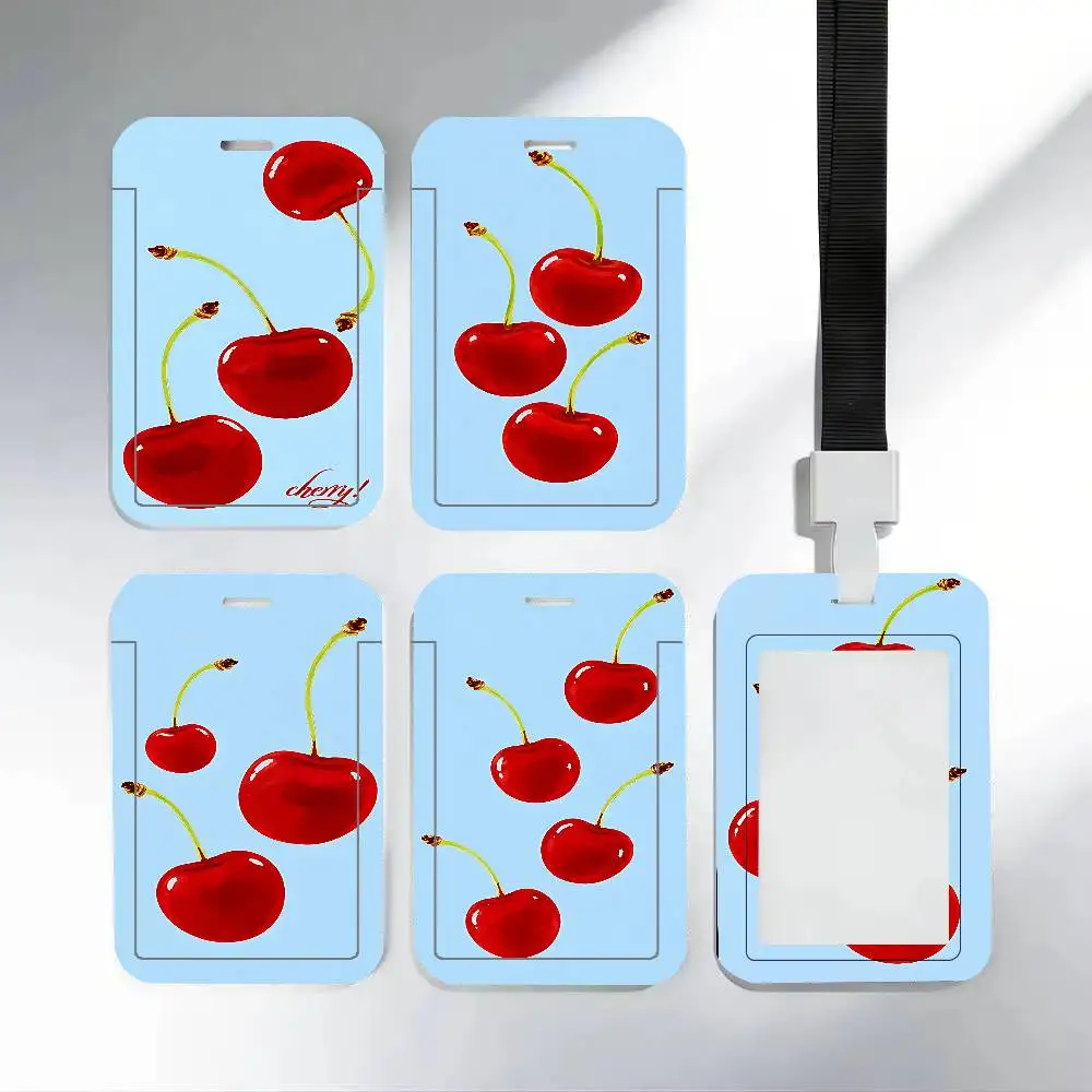 Ins Korean Cherry Blue ID Card Holder Cute PVC Badge Holder Cartoon Card Cover Student ID Bus Card Case With Clear Window