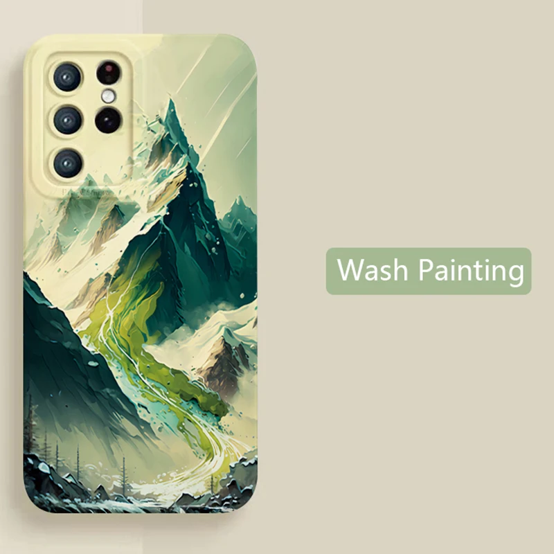 

Wash Painting Mountains Rivers Scenery Case For Samsung Galaxy S24 S22 S23 Ultra S21 Plus FE A52S A34 A54 A33 A53 A35 A55 Cover