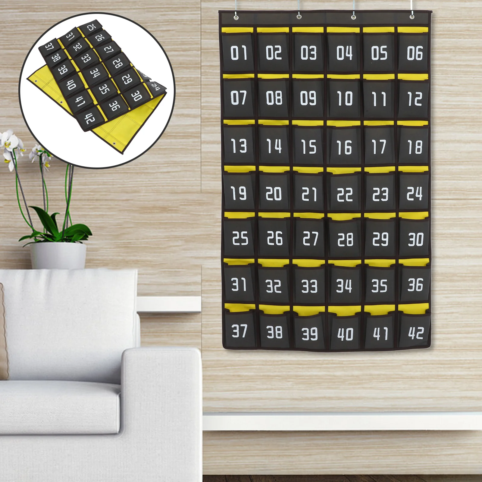 

Classroom Pocket Chart Cell Phone Storage Bag Wall Mounted Organizer Thick Hanging Pockets Non-Woven Fabric Numbered
