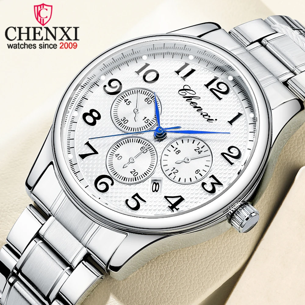 

CHENXI оригинальные часы для мужчин из нержавеющей стали, военные спортивные водонепроницаемые мужские часы, противоударные кварцевые часы с календарем, мужские наручные часы
