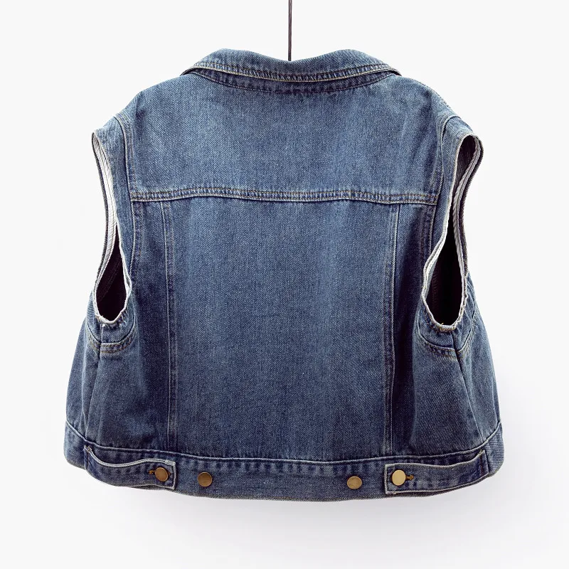

2025 New Spring Summer Vintage Short Wash Jean Vest Women Fashion Sleeveless Jacket Female Solid Color Slim Denim Waistcoat T119