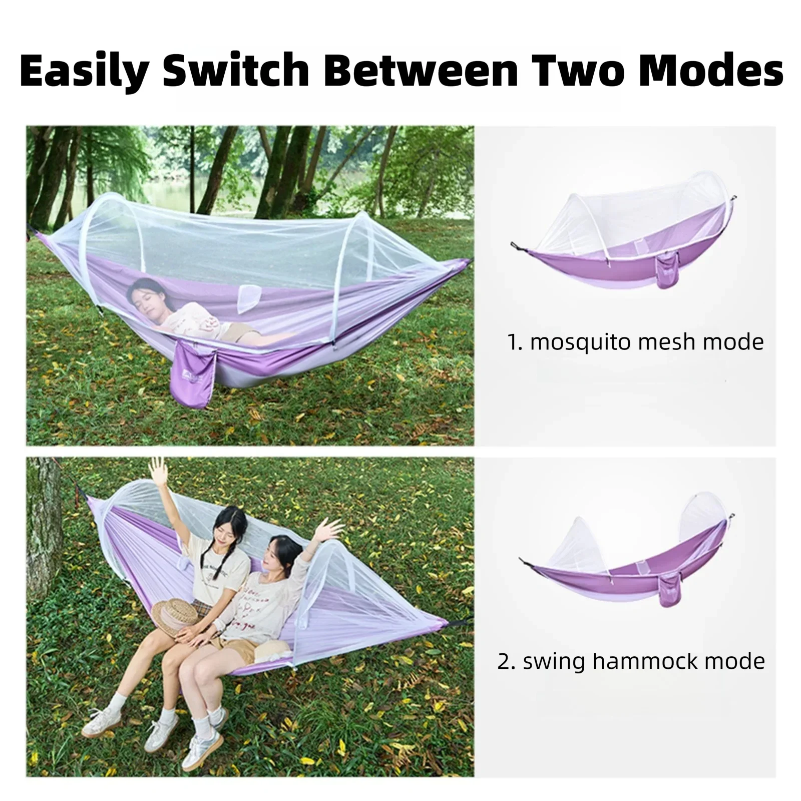 BISINNA Outdoor Hammock Quick Setup with Mosquito Net Portable Camping Anti Rollover Travel Beach Backyard Hanging Bed