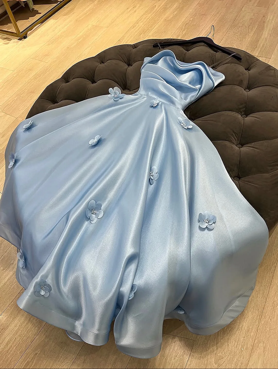 customized Sky Blue Saudi Prom Dresses Formal Occasion Party Gowns Strapless Women Evening Dresses Beads vestidos de graduación