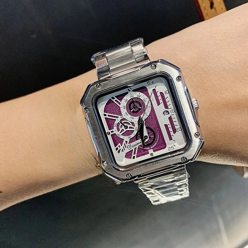 

Смелые квадратные часы для женщин, стальной ремешок, большой циферблат, механический циферблат, роскошный модный аксессуар, подарок унисекс, подарок на праздник, день рождения