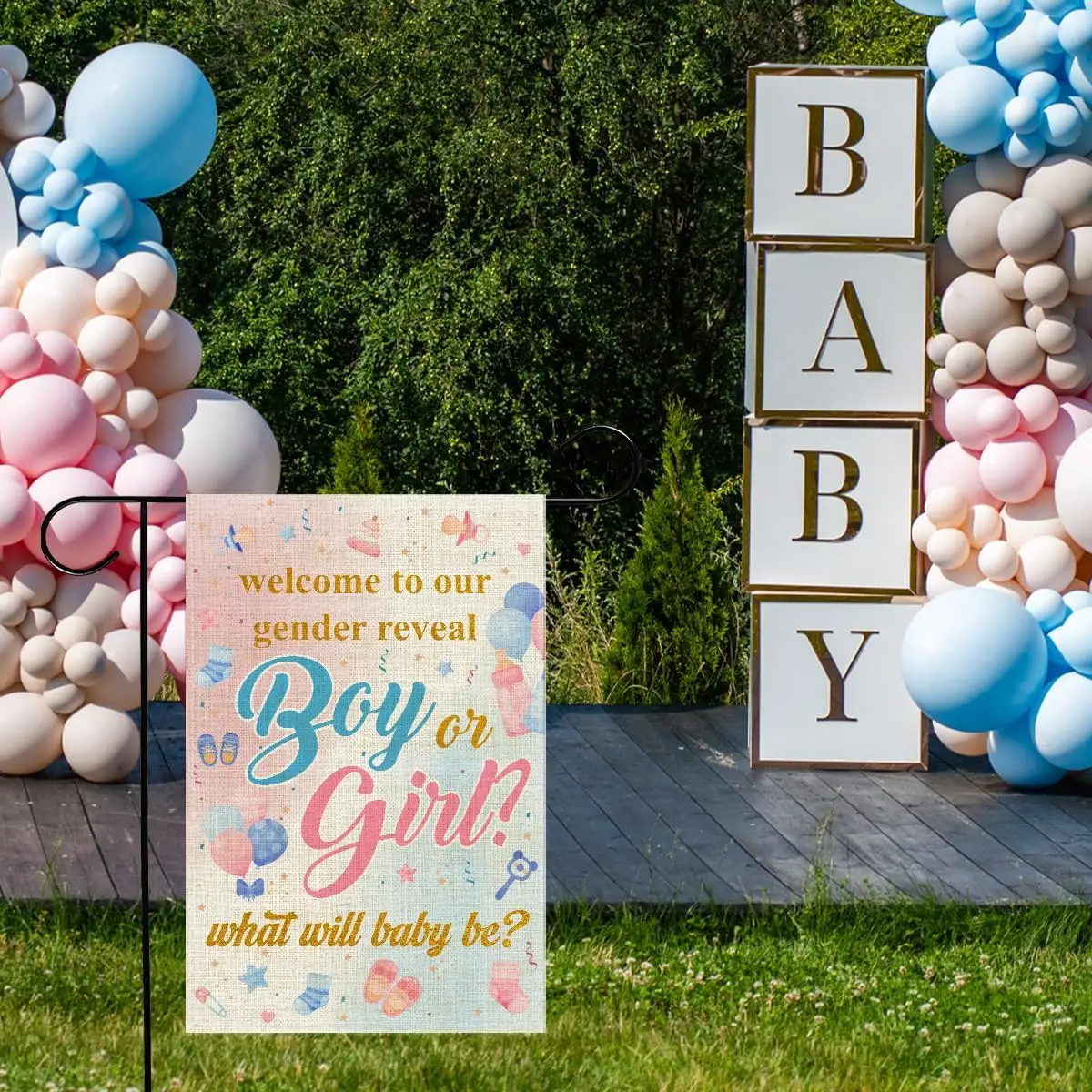 Gender Reveal Garden Flag 12x18 Inches - Boy or Girl Flags Double Sided for Outside Yard Baby Announcement House Outdoor Law ZZM