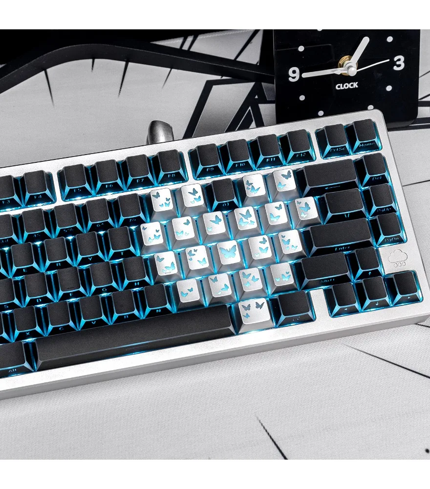 Silver love butterfly black folding shadow 3.0 angular side transparent keycap PBT original wooting magnetic axis mechanical