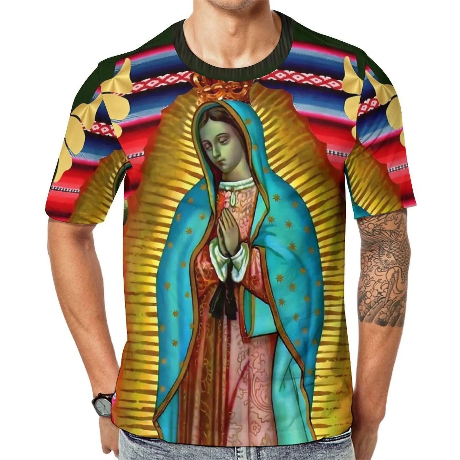 Summer T-Shirt Our Lady of Guadalupe T-Shirts Virgin Mary Zarape Classic Retro Tees For Male Short-Sleeved Oversize Clothes