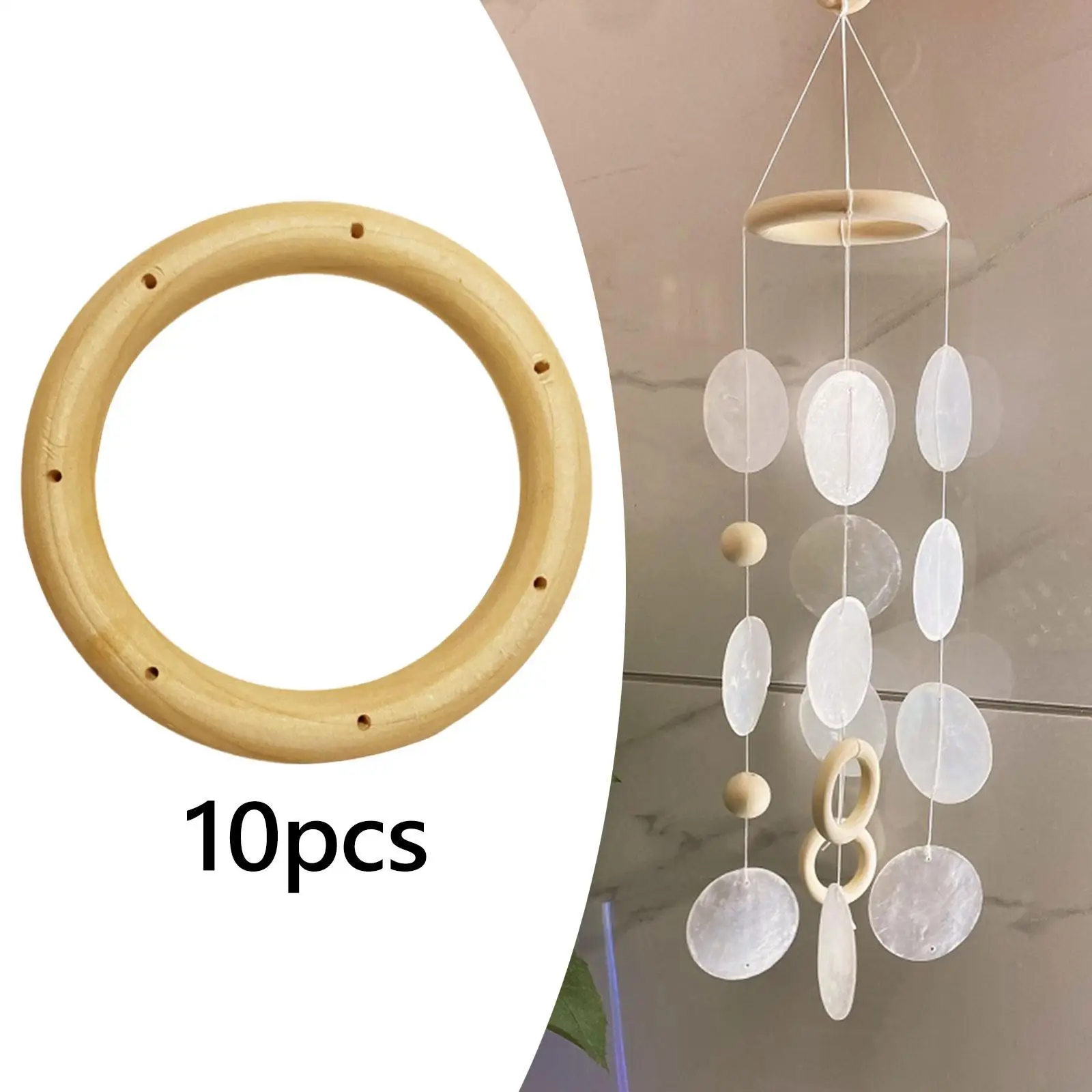Wooden Wind Chime Parts Drilled Circles Home Decor DIY Crafts Pendant Connectors for Crochet Projects