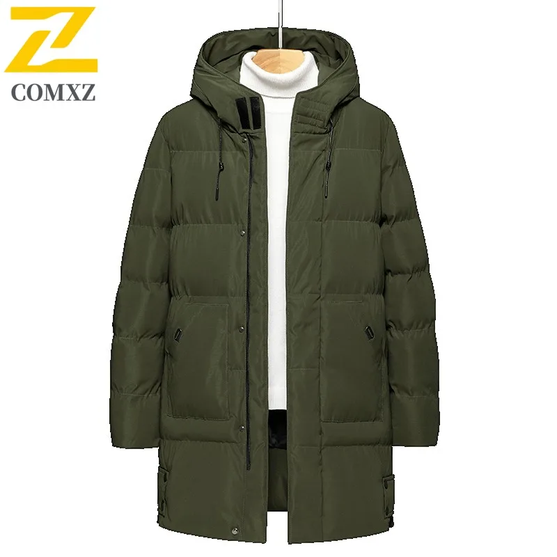 سترة مبطنة فاخرة للرجال من COMXZ كاجوال بقلنسوة للعمل في الهواء الطلق سترة دافئة سميكة غير رسمية نمط يومي معطف شتوي مقاوم للبرد #5