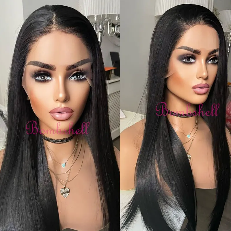 Jet Black Straight Hair Wig Synthetic Lace Front Wigs High Quality Heat Resistant Fiber Hair Natural Hairline For Black Women