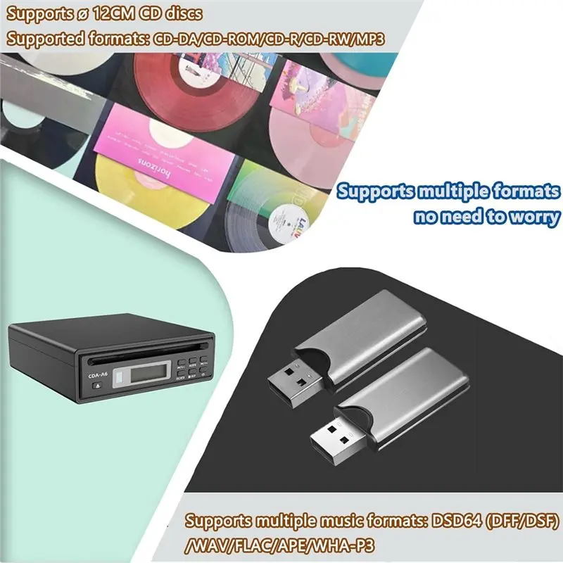 مشغل أقراص مضغوطة للسيارة ABMF-Hifi للمنزل، مزود بتقنية Bluetooth، وظيفة تمزيق USB، ممزق أقراص مضغوطة، جهاز خارجي عالي الدقة