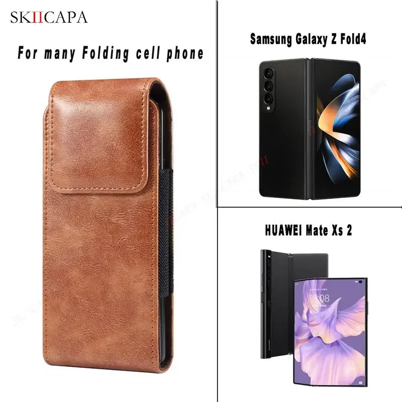 Leather Fanny Pack Mobile Holster Phone Pouch Case For Samsung Galaxy Z Fold 5 6 4 Belt Clip Vertical Waist Bag Protective Cover