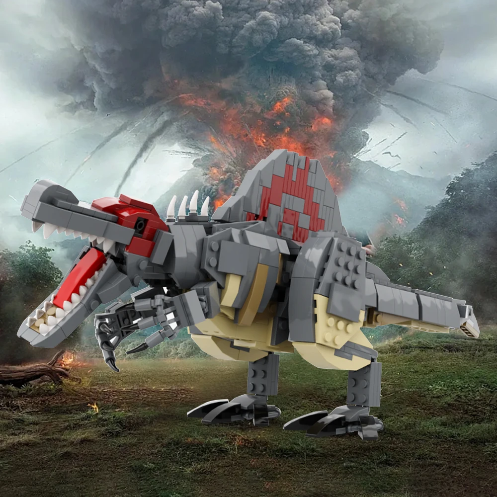 MOC Spinosaurus Building Block Model Jurassic Dinosaur Series Building Bricks 585Pcs Jurassic Spinosaurus Model Toys Kids Gifts