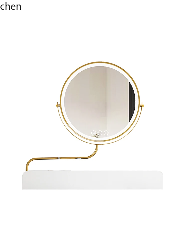 ZML Light Luxury Gold Edge LED Makeup Mirror Circular Desktop Bedroom Dressing Intelligent Up and Down Rotation