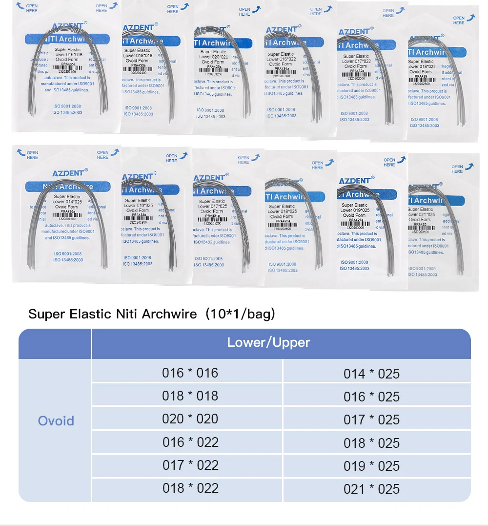 10 Stück/Packung AZDENT Dental Kieferorthopädische NITI Runde Rechteckige Bogendrähte Superelastisch Ovale Form Ober- und Unterkiefer – Detail 9