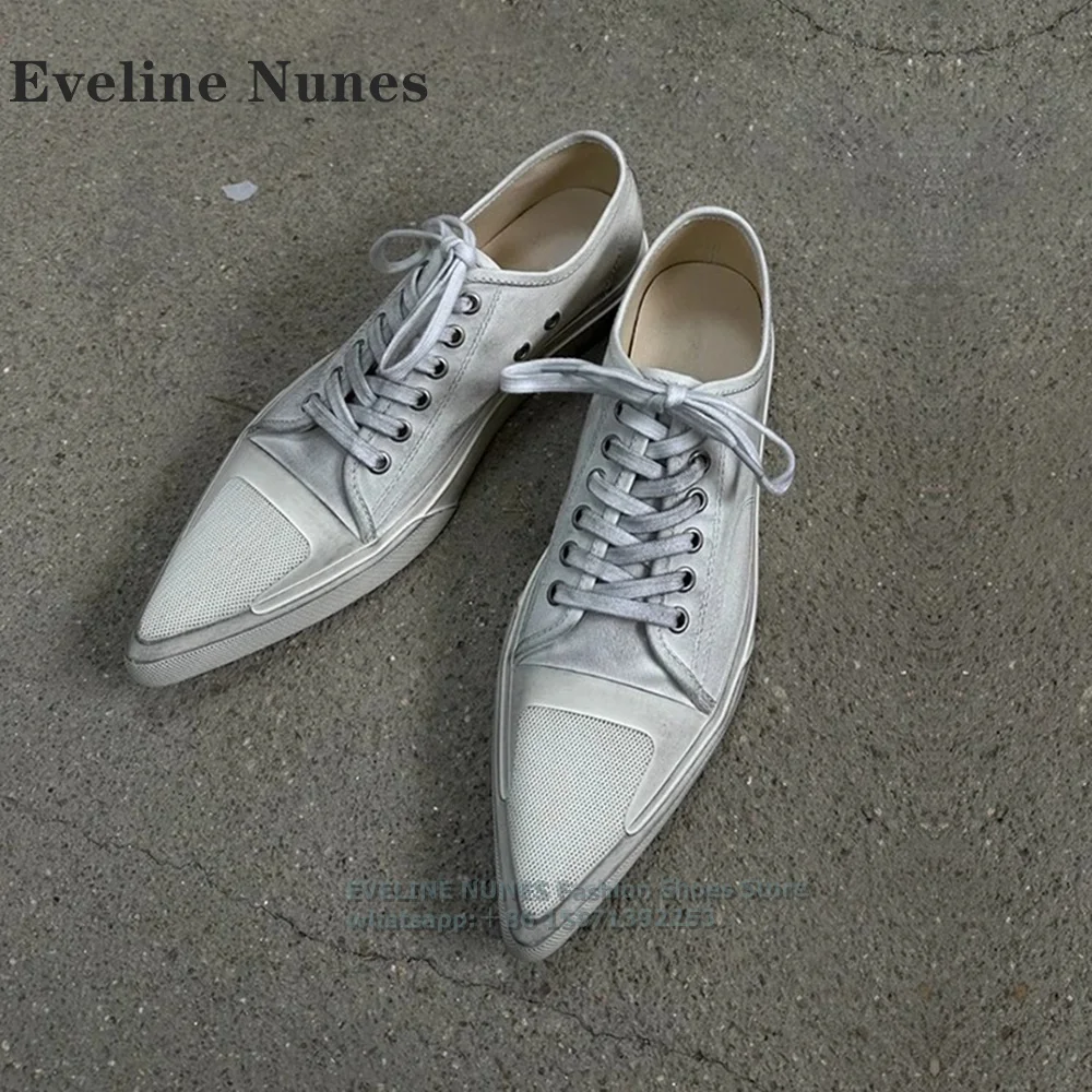 Pointed Toe Lace Up Canvas Shoes Thick Sole Casual Distress Sweet Cool Style Pumps Retro Streetwear Shoes 2024 Trend Autumn