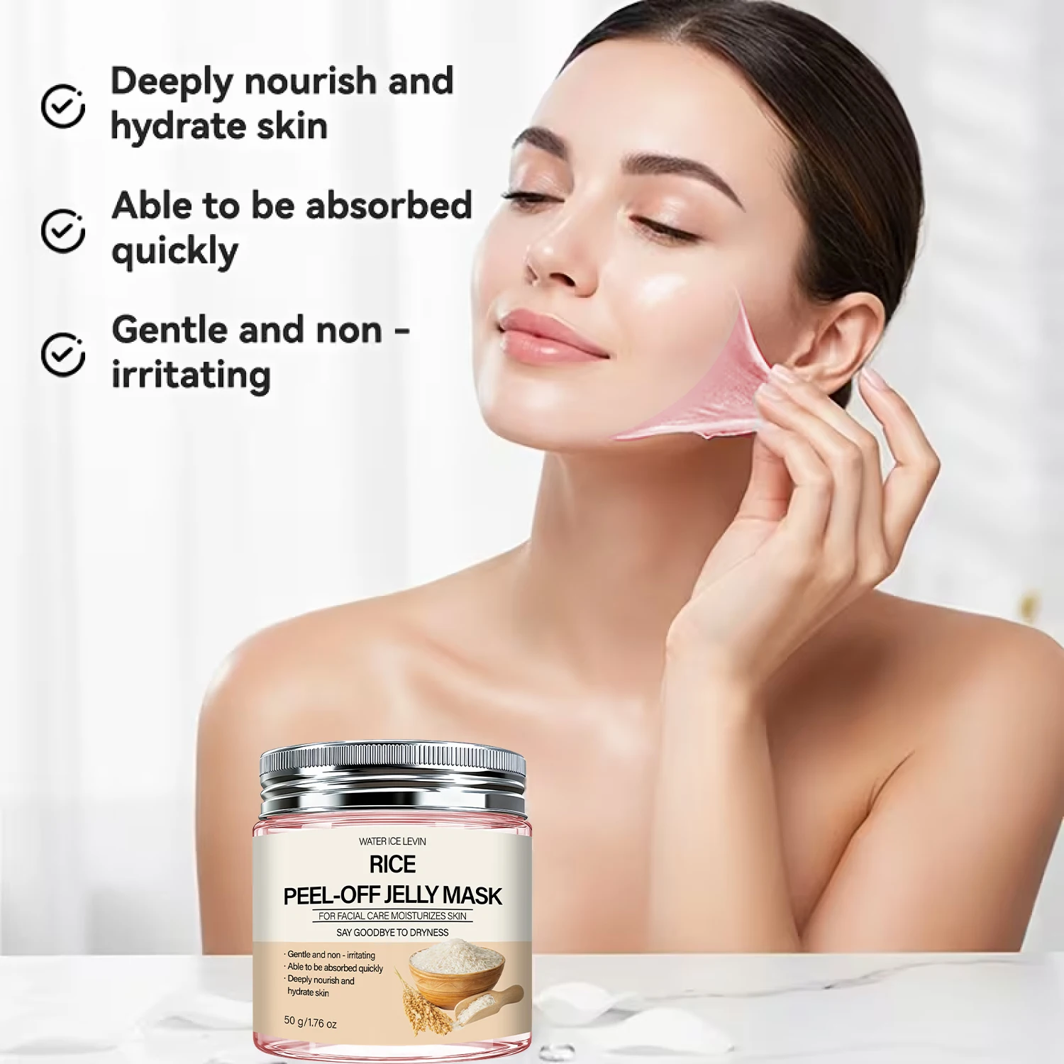 Rice Peel-Off Jelly Mask Deep Hydration Nourishment. Gentle Quick Absorb. Say Goodbye Dryness. Watericelevin 50g. - view 5
