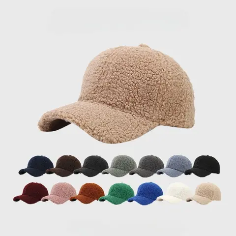 Artificial Lamb Wool Baseball Cap for Women Men Autumn Witner Warm Plush Baseball Caps Spring Baseball Hat Solid Sunshade