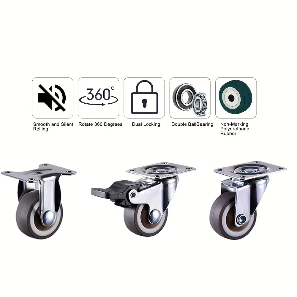 4 Pcs 2 inch Furniture Castor Heavy Duty Caster Wheels Soft Rubber Universal Wheel Swivel Caster For Trolley Kitchen Cabinet