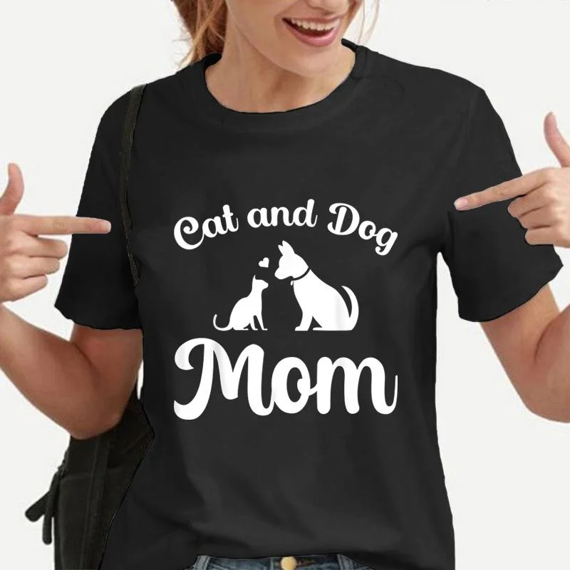 

New Cat and Dog Mom Print Short Sleeve Casual T-shirt Summer Fashion Harajuku Short Sleeve Mother's Day Women's Tops