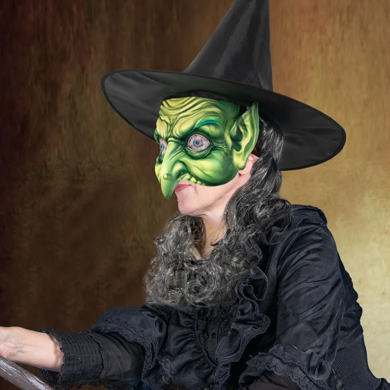 Halloween Hexen masken Cosplay böse alte Dame Party Kostüm Zubehör Eva Masken gegen Perücke großen spitzen Hut Karneval Maskerade Requisiten – Detail 2