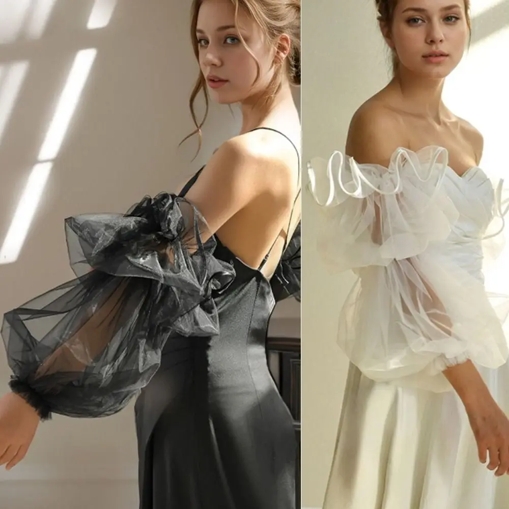 New Black Color Bridal Sleeves Breathable Soft Bride Removable Sleeves Mesh Wedding Accessories Party