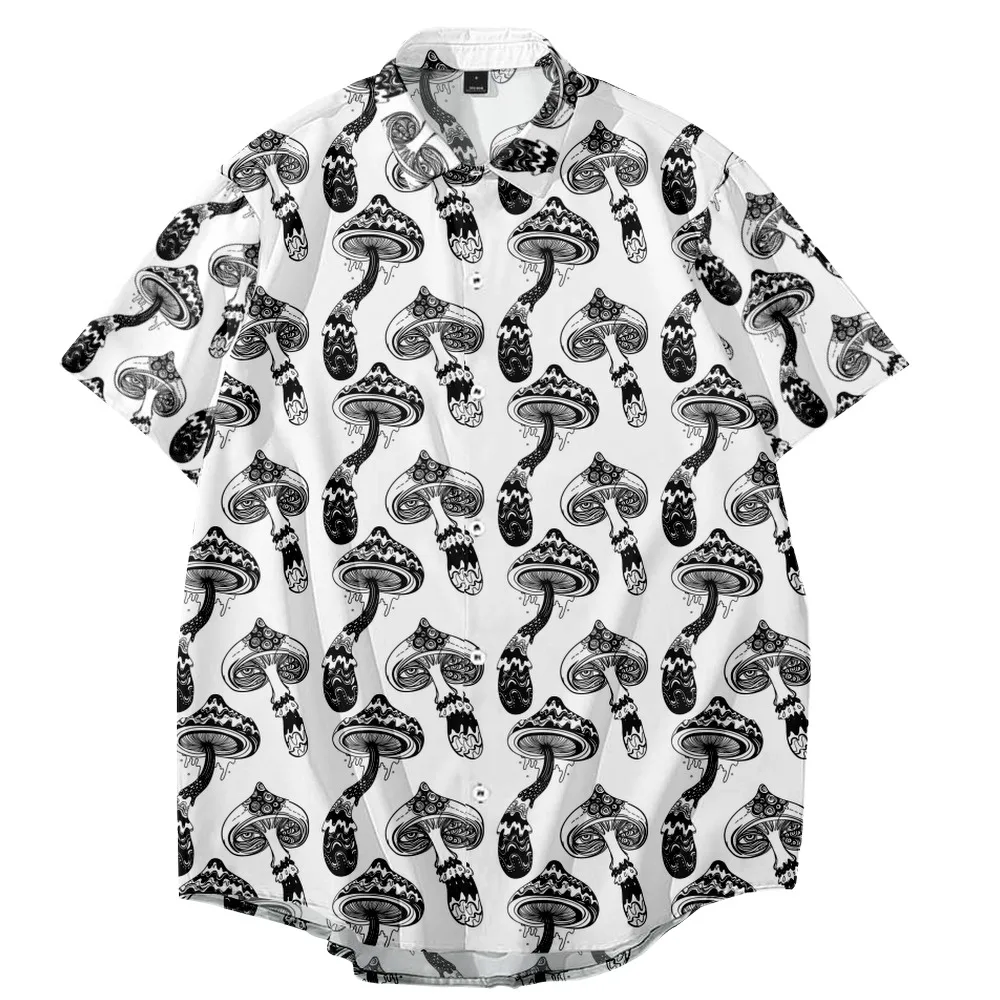 2022 Mushroom Print Loose Thin Shirt Hawaiian Beach Style Short Sleeve All-match Beach Couple Shirt 2022