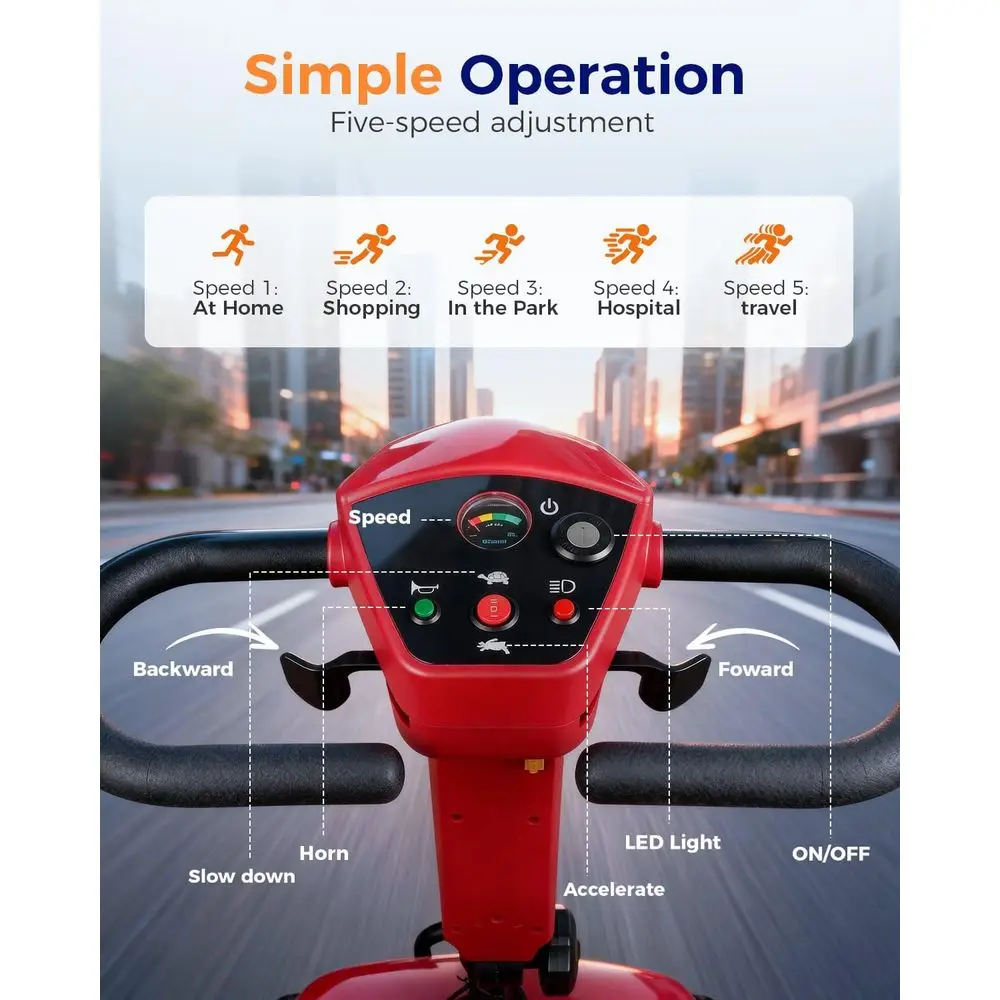 سكوتر متحرك مدمج قابل للطي لكبار السن، كرسي متحرك كهربائي خفيف الوزن بأربعة عجلات، سكوتر سفر محمول قابل للطي مع البحر #5